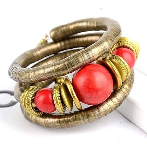 Tribal Ethnic Wrap Around Metal Rope Beaded Bracelet